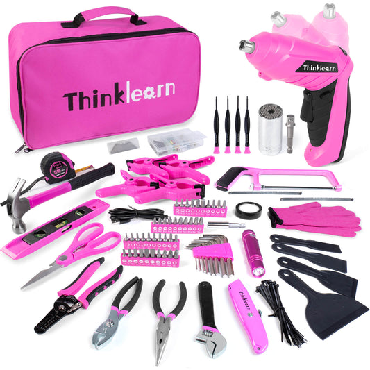 ThinkLearn 205Pcs Pink Tool Set with 3.6V Electric Screwdriver-TL1016
