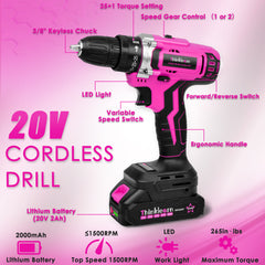 ThinkLearn Pink Tool Kit with 20V Cordless Drill -TL1017